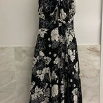 Lulus Black & White Floral Satin Halter Midi Dress Photo 0
