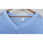 Aerie Offline by Cropped Open-Knit Blue V-Neck Sweater Long Sleeve Lounge Layer Photo 1