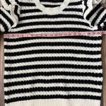 Loft  Striped Ruffle Shoulder Crewneck Sweater Long Blouson Sleeves Black Size XL Photo 9