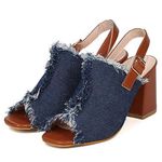 Nature Breeze Chunky Heel Frayed Denim Slingback Mule Photo 1