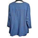 Chico's Chico’s Slate Blue Metallic Silver Squares Soft Pullover Tunic Blouse Size 2 Photo 4