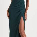 Lulus NEW  Glamorous Disposition Emerald Green Ruched Maxi Dress Formal Large Photo 0
