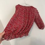 Max Studio  Georgette Elbow Sleeve Cold Shoulder Blouse Red White Floral Boho Top Photo 16