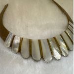 Vintage Bib Collar Necklace Gold Tone Mother of Pearl Statement Jewelry Photo 1