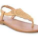 Sonoma ᪥ Laser Cut Vegan Leather Gladiator Thong Flat Sandals ᪥ Butter Yellow 6M Photo 0