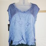 Etiquette Boutique  Blue Fringe Short Sleeve Shirt Small Photo 0
