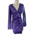 ZARA NWT  Faux Leather Purple Long Sleeve Ruched Fitted Mini Dress Size XS Photo 1