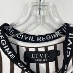 Civil Regime White Black Vertically Stripe Embroidered Script Logo T-Shirt Large Photo 2
