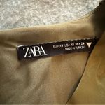 ZARA  Olive Green Satin Tie Front Bow Cropped blouse size XS Photo 3