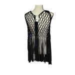 New with Tags Black Open Crotchet Long Frings Hippe Vest. Size S/M Photo 1