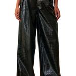 Pretty Little Thing NWT Black Croc Faux Leather Wide Leg Tailored Pants Womens 2 Photo 0