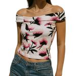 Le chateau Le Château Off Shoulder Top – Pink Watercolor Floral XS Photo 1