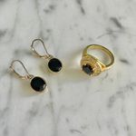 Macy's Jewelry Bundle - Gold Black Stone Earrings + Gold Ring w Rhinestones Photo 0