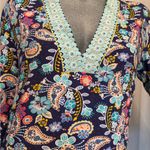 Liz Claiborne Paisley Block Print Floral Tunic Rop Colorful 3/4 Sleeve V-neck Photo 1