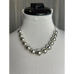 Chunky Silver toned Graduated Bead Necklace statement piece artisan vintage Photo 1
