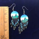 Wooden Southwestern Dangle Earrings Blue Photo 3