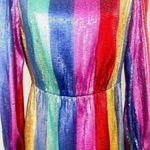 RIXO Ava Rainbow Sequin Stripe Mini Dress Balloon Sleeve Long Sleeve XS Photo 9