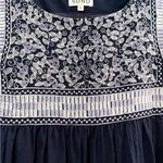 SUNO Floral Embroidered Navy Boho Babydoll Women's Top Size 4 Blue Photo 2