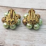 Vintage Clip On Earrings 1" Light Green, Blue, Bronze Tone Cluster Photo 2