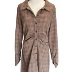 ZARA  - Brown Plaid Long Sleeve Ruched Mini Dress Sz L Photo 2