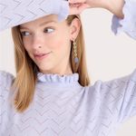 J.Crew Shale Blue Cashmere Pointelle Ruffle Mock Neck Sweater Photo 1