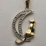 Danbury Mint Gold Plated Sterling Silver & Diamond Cat & Moon Pendant Necklace Gold Photo 3