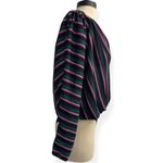 ASTR  Women’s Plunging V Neck Bodysuit Blue Pink Stripe Long Sleeve Top‎ Size Med Photo 3