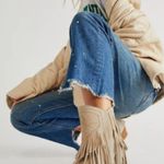 Free People  Lawless Fringe Western Boots Tan Bone Block Heel Ankle Cowgirl Sz 37 Photo 0