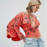 Free People Size S Top Last Time Orange Crop Surplice Long Bell Sleeve Women’s Photo 0