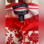 Lands' End Red & White Floral Stripe Supima Cotton Cardigan - 2XL Photo 4