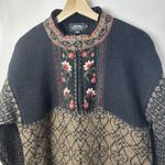 Icelandic Design Sweater 100% Wool 1/4 Zip cardigan Black Floral Embroidery M Size M Photo 2