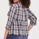 Torrid  Plaid Button-Front Crop‎ Babydoll Blouse in Grey Pink Size 2X Photo 1