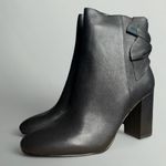 Avec Les Filles  Remi Bow Accent Heeled Leather Ankle Booties in Black Lamba Photo 1