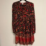 Billabong  Dress Long Sleeve Mini Dress Dark Floral V Neck Red Black Medium Photo 1