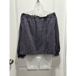 A New Day  Striped Off The Shoulder Blue Striped Top Large Women’s Blouse Shirt L Photo 4