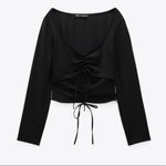 ZARA  Ruched Cut Out Long Sleeve Top in Black Photo 4