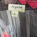 Agora Blouse Size L Black Red Floral Sheer Ruffle Button Front Crinkled Bohemian Size L Photo 5