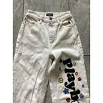 Playboy by PacSun Cream Distressed Floral Smiley Jeans Size 22 Photo 1