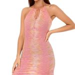 Guess Y2K Animal Print Split Neck Mini Halter Dress Sunset Colors Pink Orange Small Vintage 2000s Photo 10