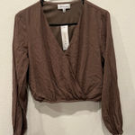 Gilli Chocolate Brown Wrap Blouse Photo 0