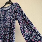 Boho Navy Pink White Oversized Floral Retro Tunic Dress Women’s Size Medium 8 Photo 5