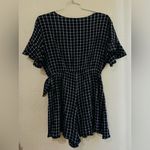 BP . Nordstrom Glen Plaid Wrap Short Sleeve Shorts Romper. Size Med blue & white Photo 1