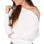 Free People  Nikala White Zipper Shoulder Oversized Top Size XS Photo 0