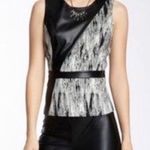 Catherine Malandrino  Peplum Jacquard Faux Leather Accent Sleeveless Top Zipper 8 Photo 1