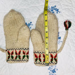 Handmade Vintage Wool Knit Mittens with Colorful Trim Red Photo 3
