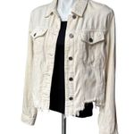 HIDDEN JEANS Rebel Fray Hem Denim Trucker Jacket in Cream, Sz L Size L Photo 8