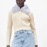 ZARA Faux Fur Lapel Collar Knit Cardigan Photo 1