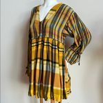Free People Yellow Plaid Mini Dress tunic top bell sleeve and 2 pockets Photo 4