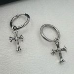 Cross Dangle Drop Earrings for Men Women Hip Hop Punk Streetwear Unisex Style Silver Photo 1