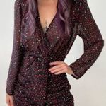 ZARA HEART PRINT Long Sleeve V-Neck Mini DRESS w/ Shoulder Pads Front Knot NEW Photo 5